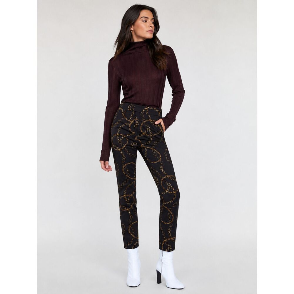 Zara Chain Print Pants Black Gold Size 2 NWT High Waist Skinny